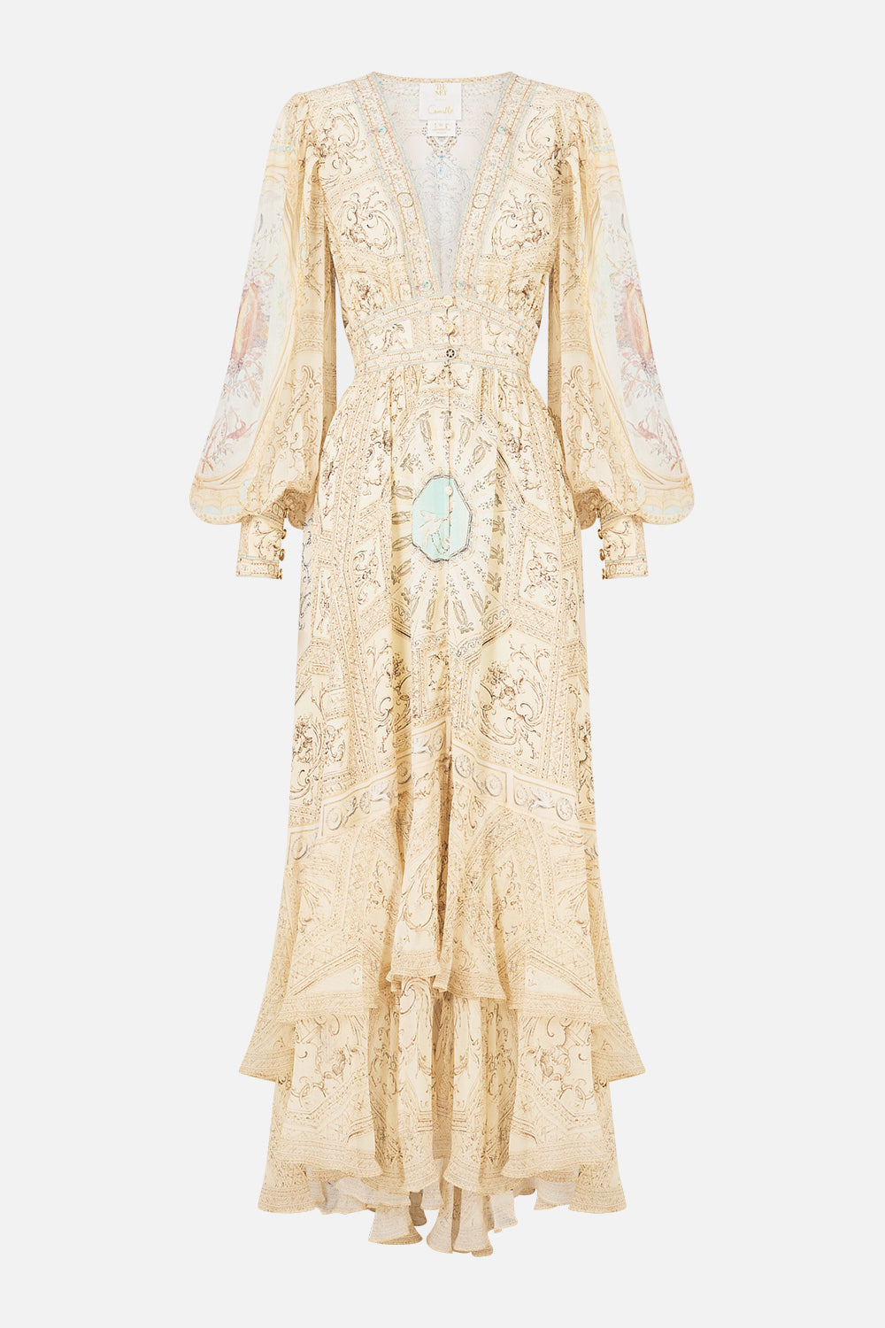 The CAMILLA Long Button Front Dress in our A Beloved Boudoir print.