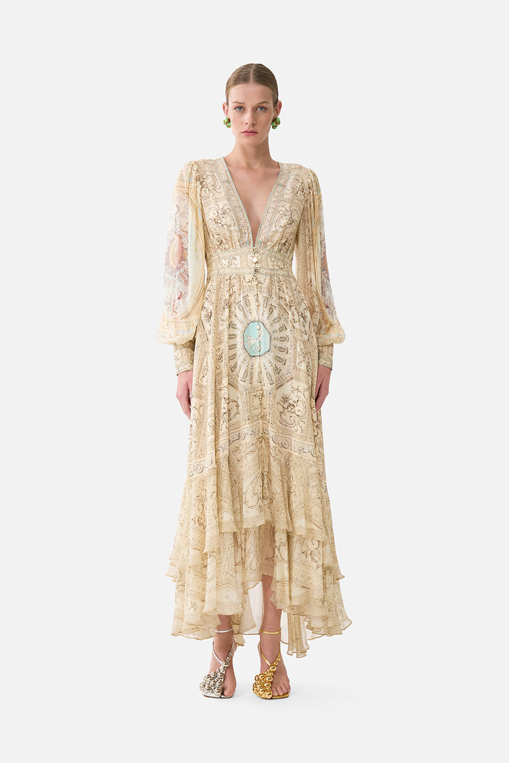 The CAMILLA Long Button Front Dress in our A Beloved Boudoir print.