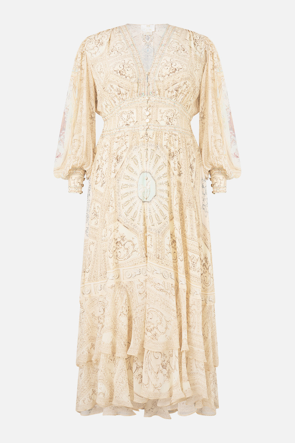 The CAMILLA Long Button Front Dress in our A Beloved Boudoir print.
