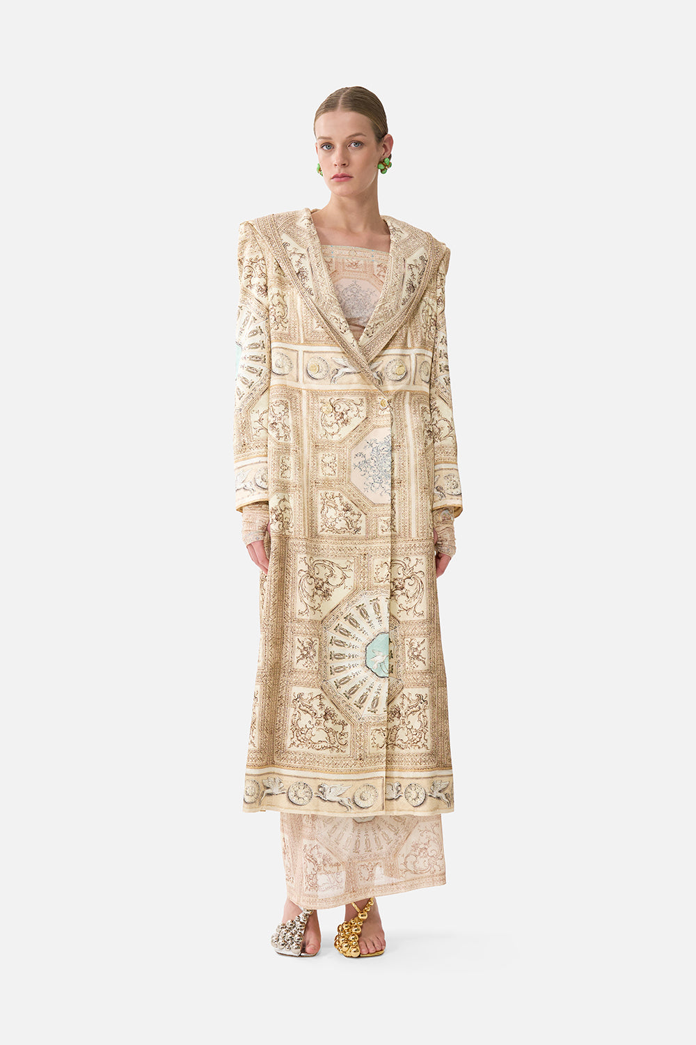 The CAMILLA Long Coat With Hood in our A Beloved Boudoir print.