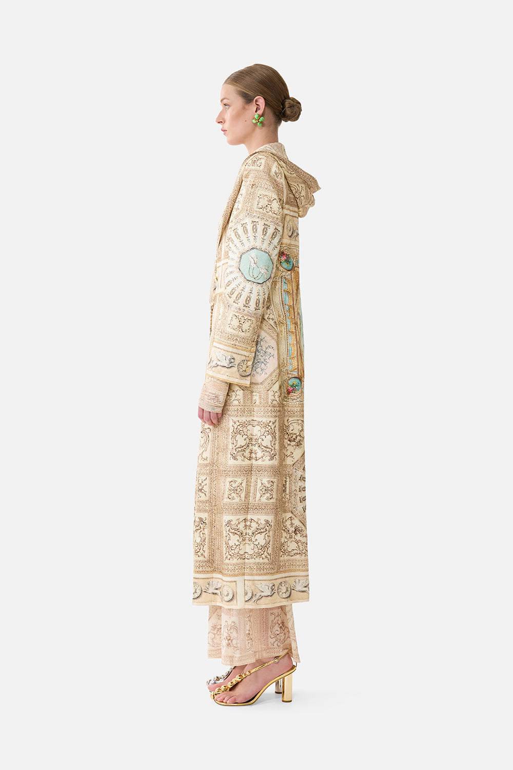 The CAMILLA Long Coat With Hood in our A Beloved Boudoir print.