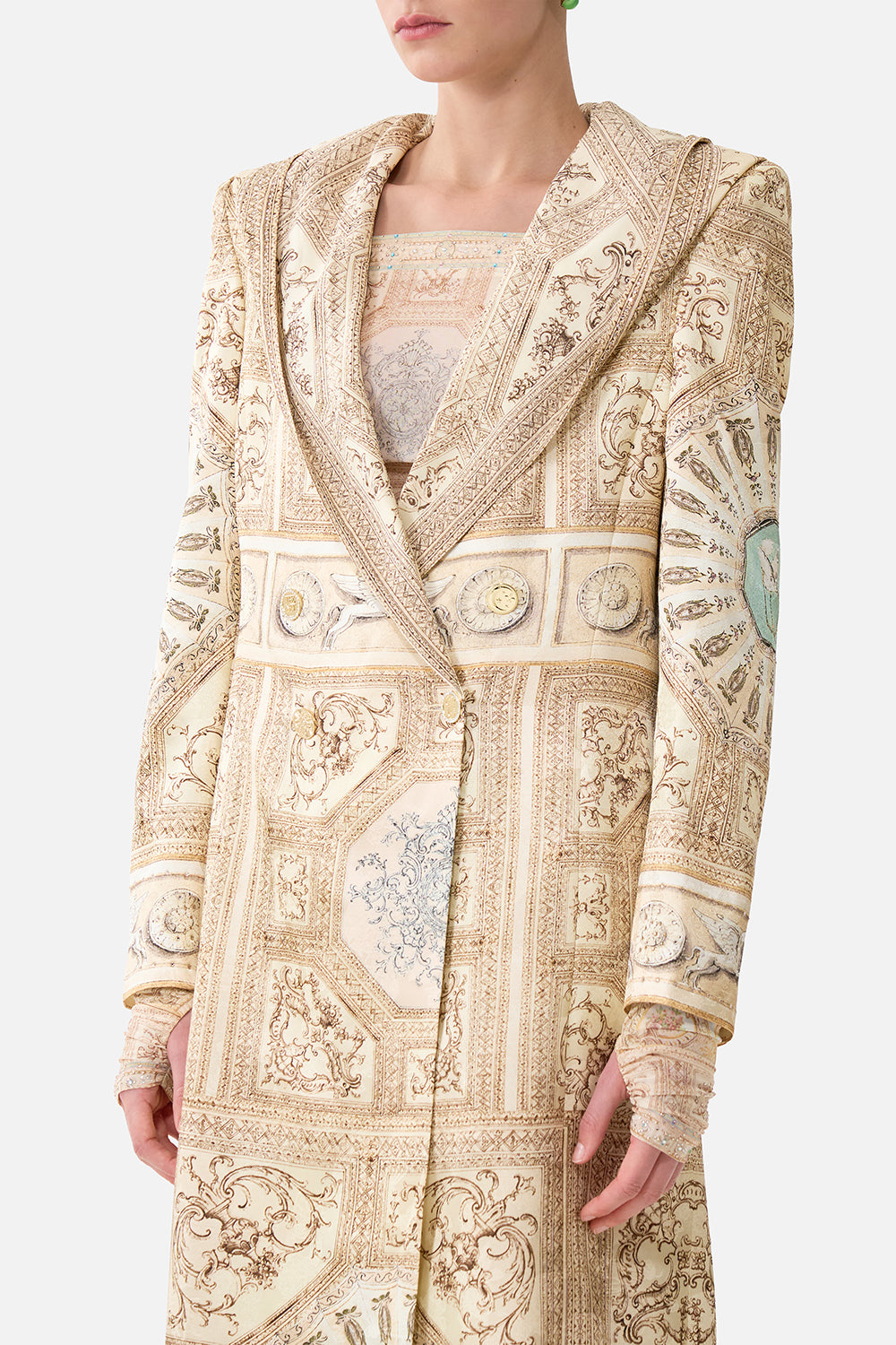The CAMILLA Long Coat With Hood in our A Beloved Boudoir print.