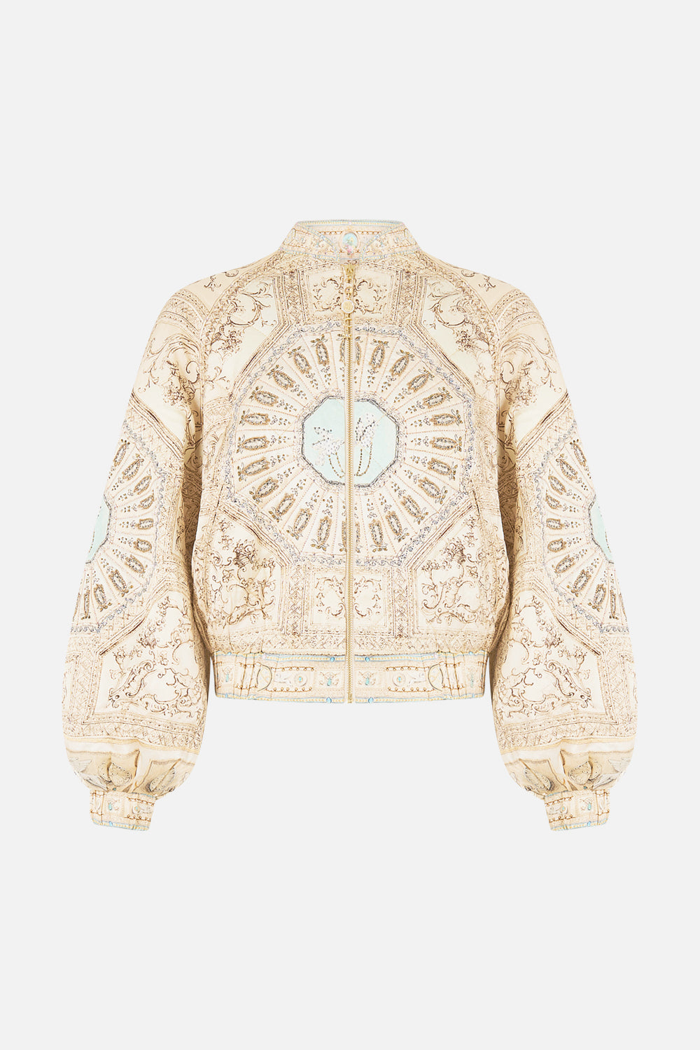 The CAMILLA Raglan Sleeve Bomber Jacket in our A Beloved Boudoir print.