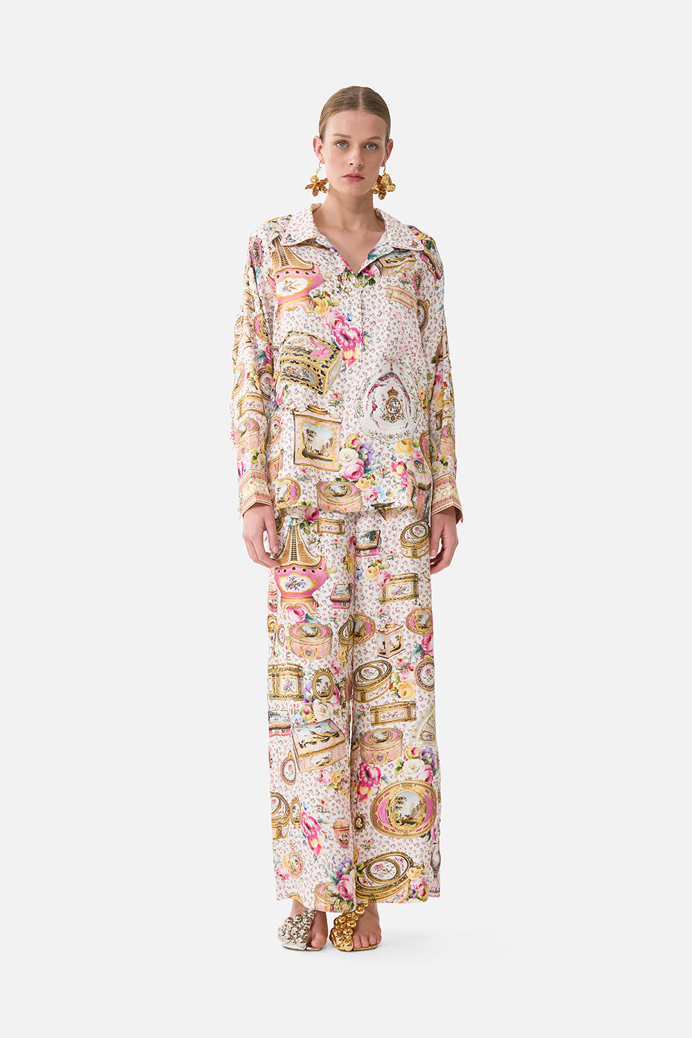 The CAMILLA Wide Leg Waisted Pant in our In The Heart Of Art print.