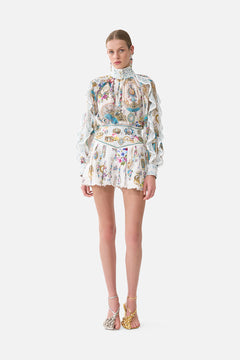 The CAMILLA Relaxed Blouse With Frill Sleeve Detail in our Art For The Artisans print.