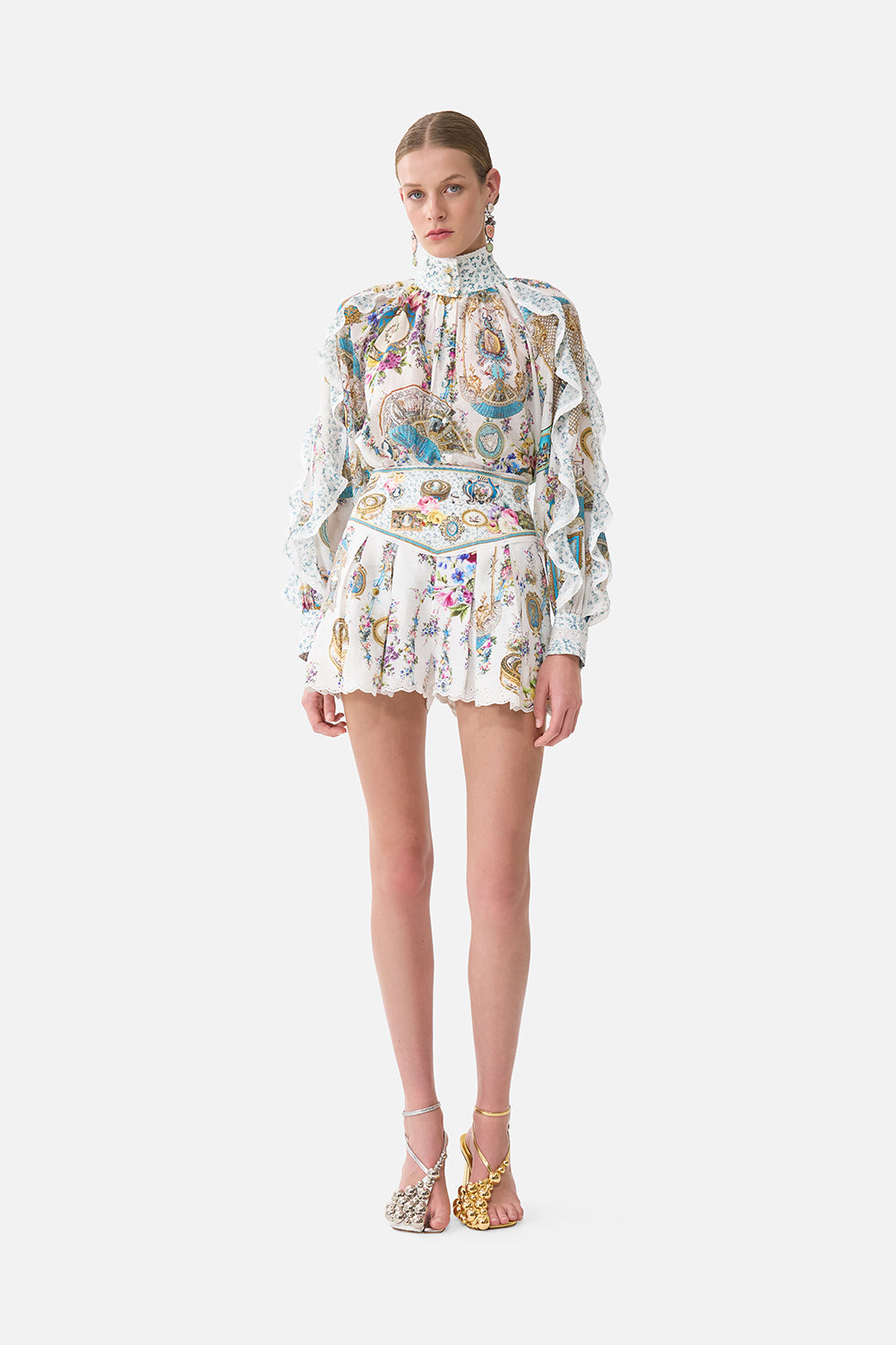 The CAMILLA Relaxed Blouse With Frill Sleeve Detail in our Art For The Artisans print.