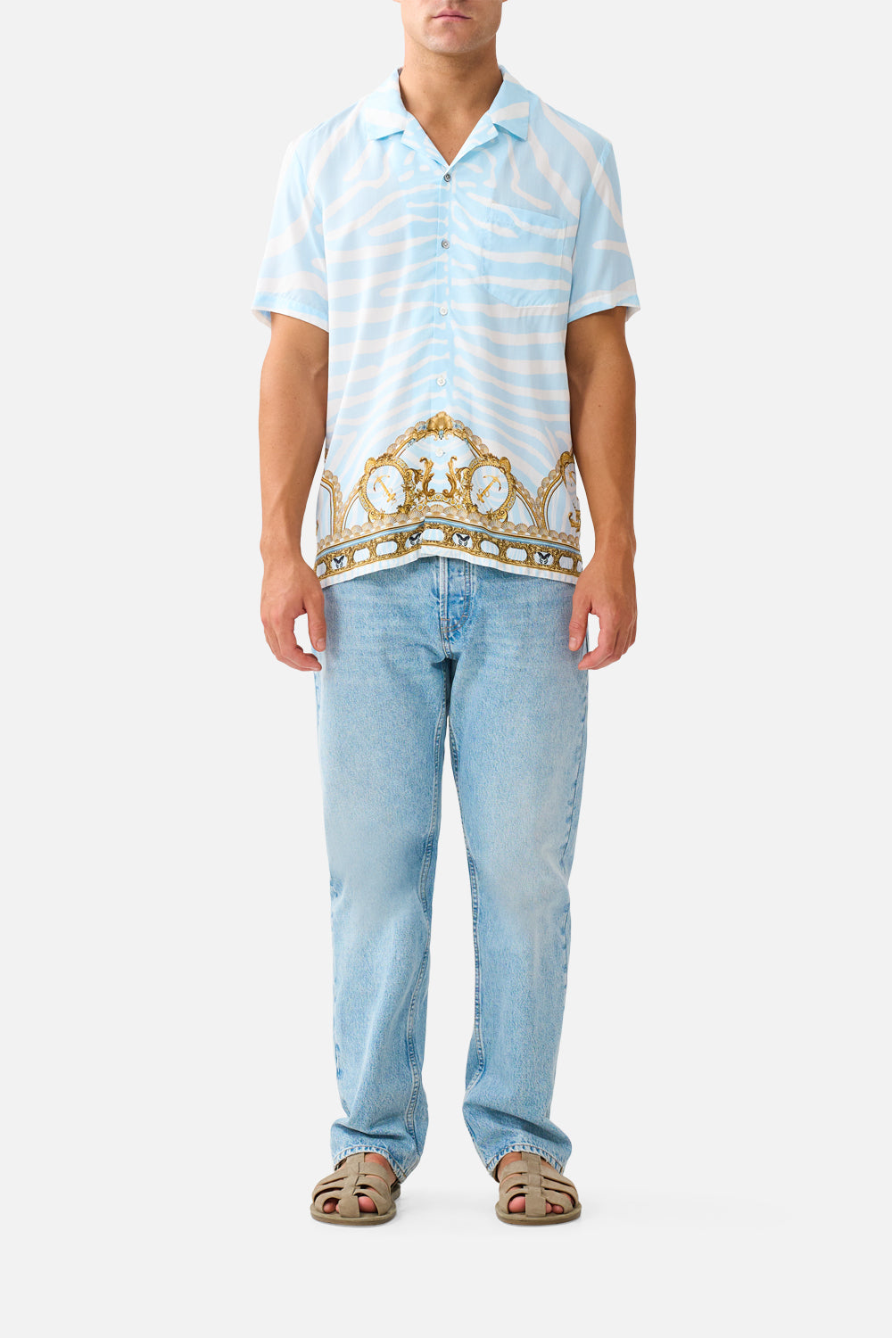 SHORT SLEEVE CAMP COLLARED SHIRT SPIRIT OF STRIPES