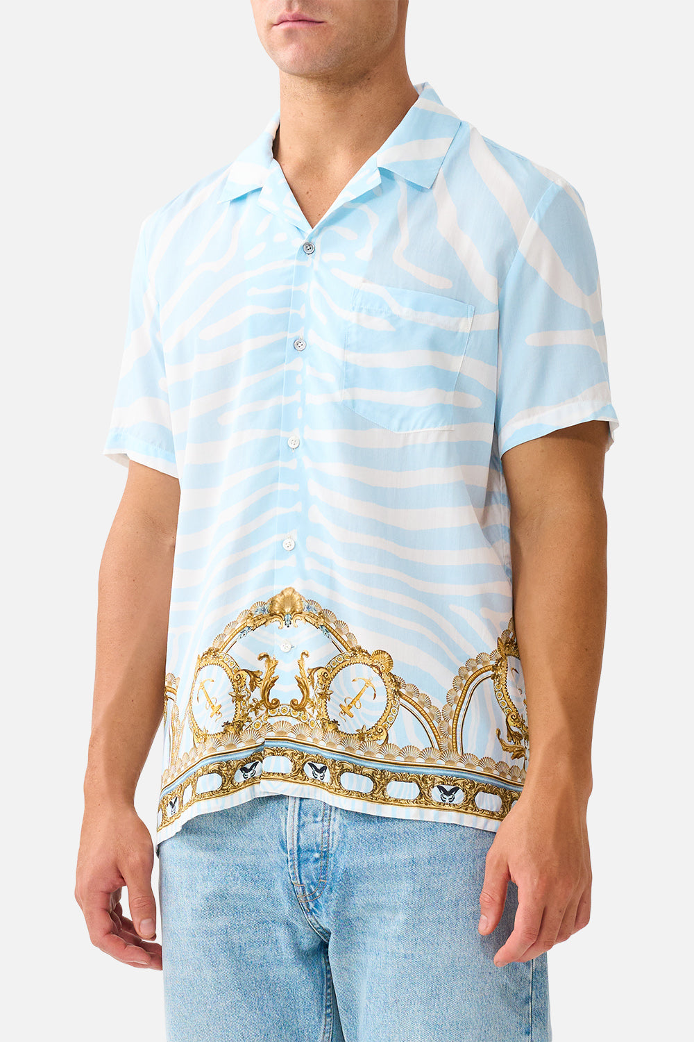 SHORT SLEEVE CAMP COLLARED SHIRT SPIRIT OF STRIPES