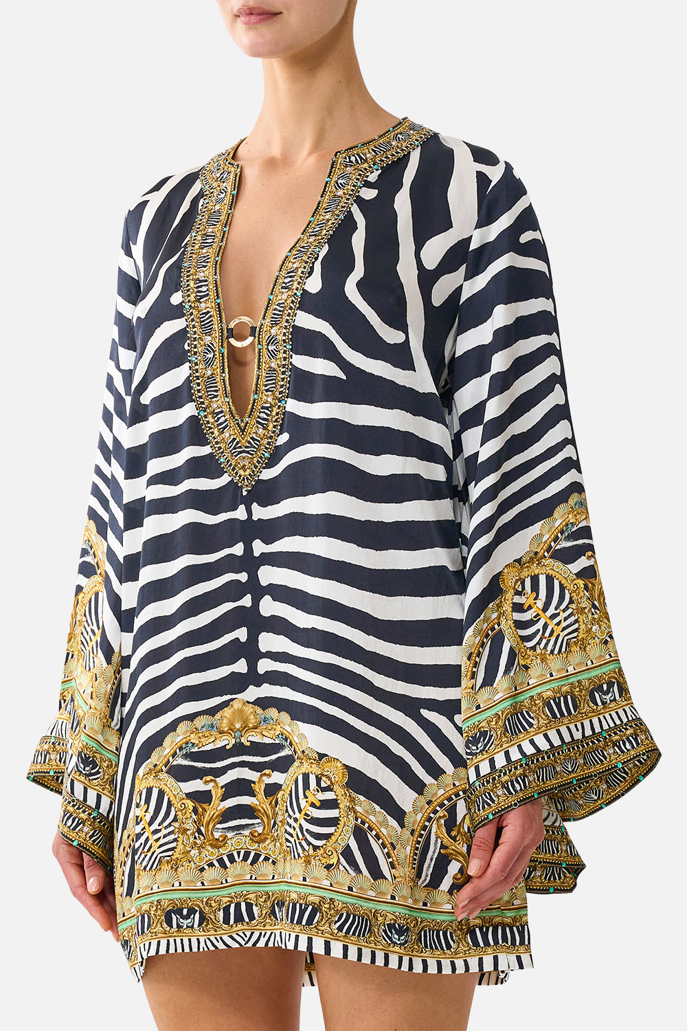 DEEP V NECK HARDWARE SHORT KAFTAN ZIG ZAG ZOO