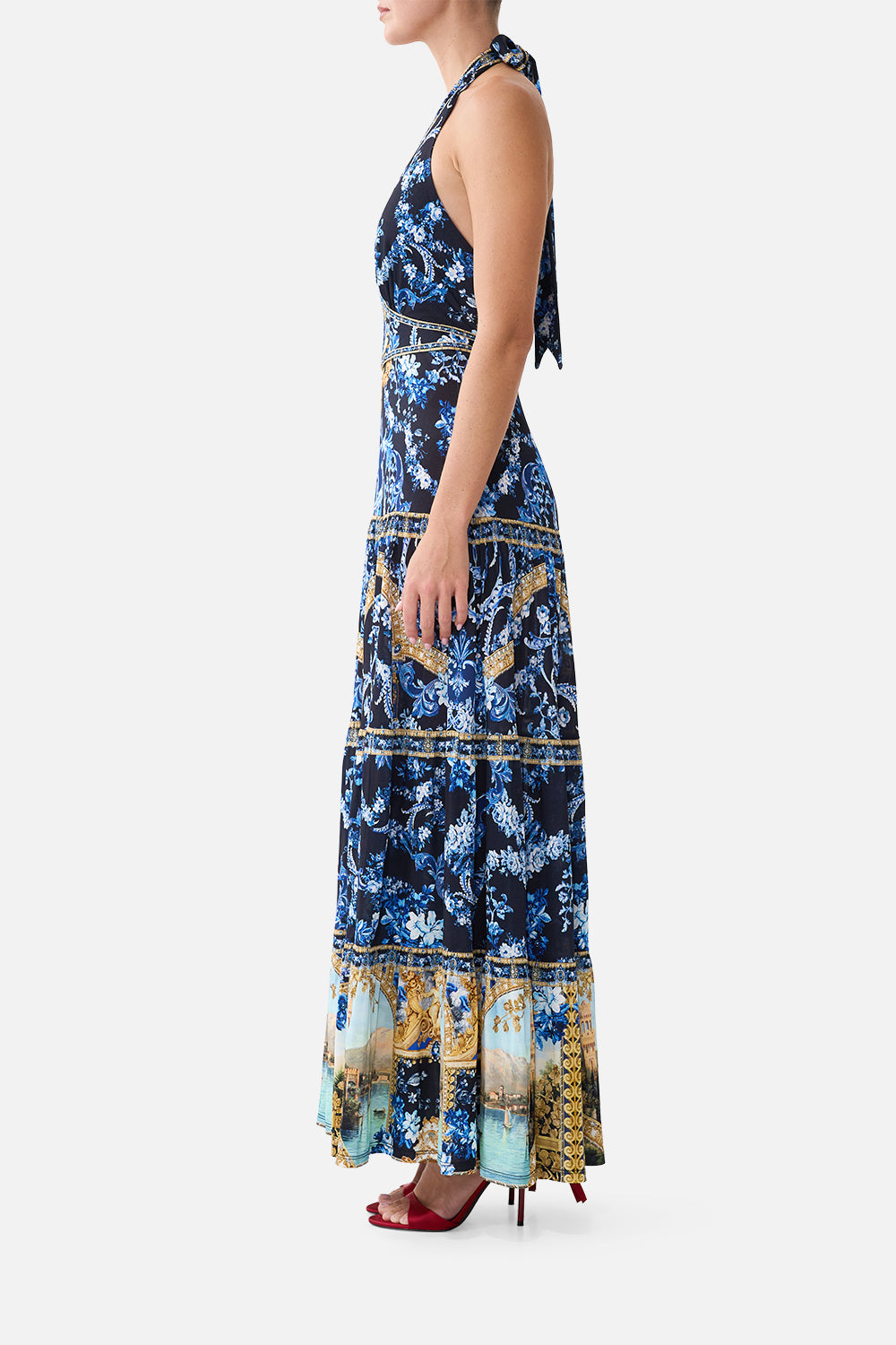 HALTER JERSEY DRESS WITH TIERED SKIRT SWEET SACRÉ BLEU