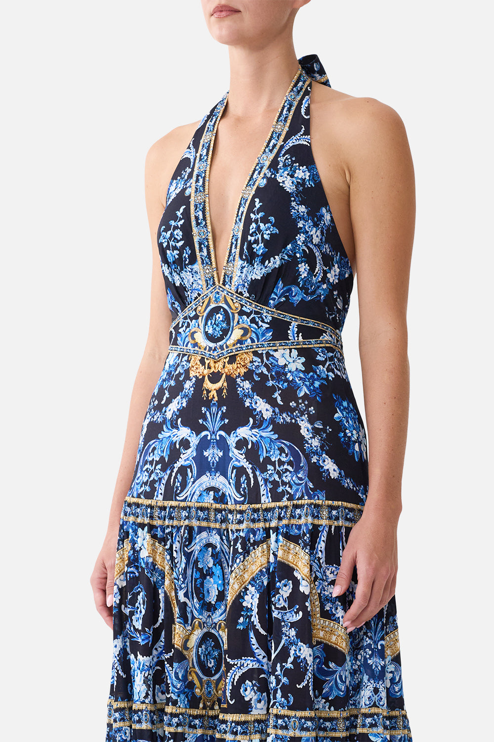 HALTER JERSEY DRESS WITH TIERED SKIRT SWEET SACRÉ BLEU