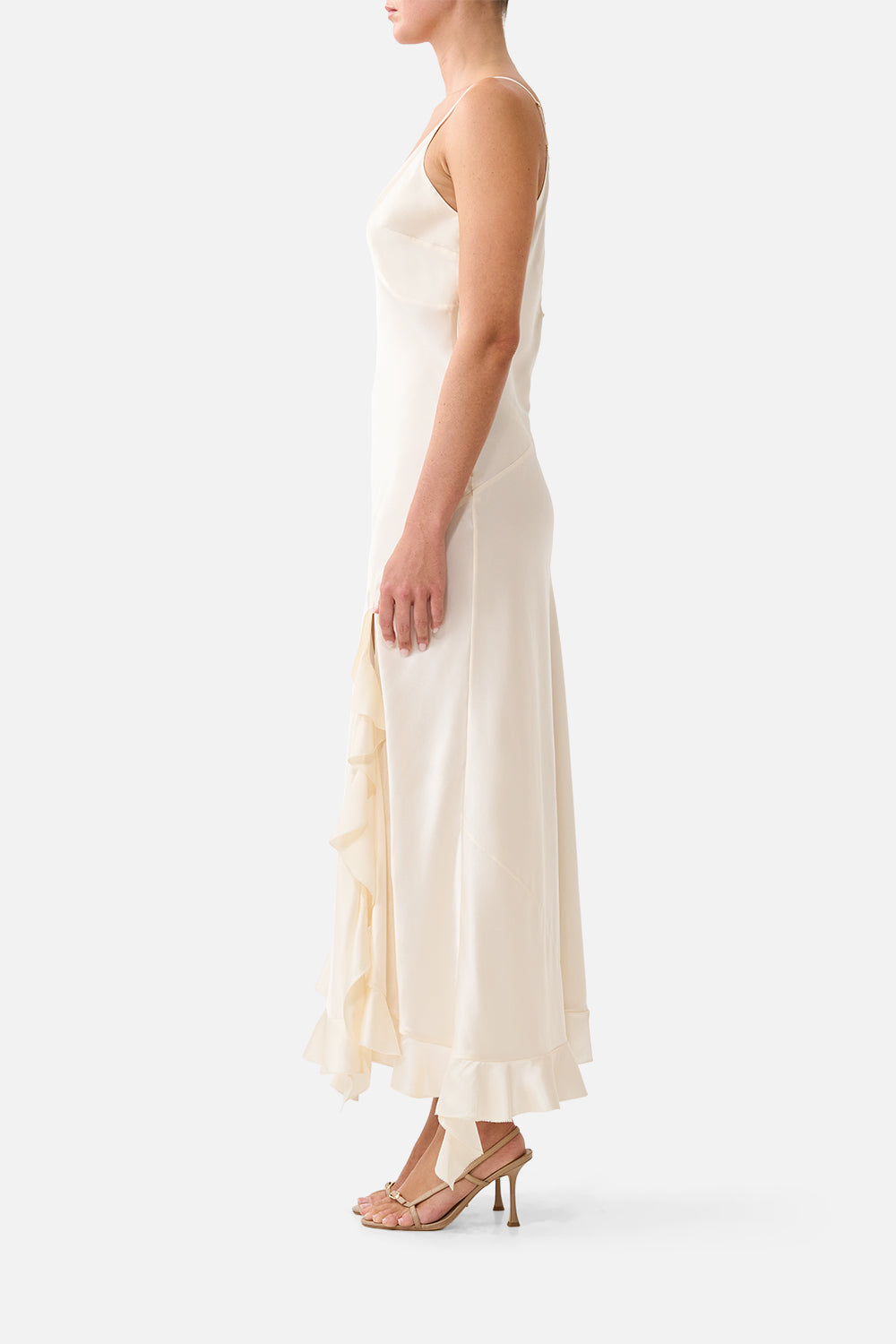 BIAS SLIP DRESS WITH FRILL HEM SILK ESSENTIALS