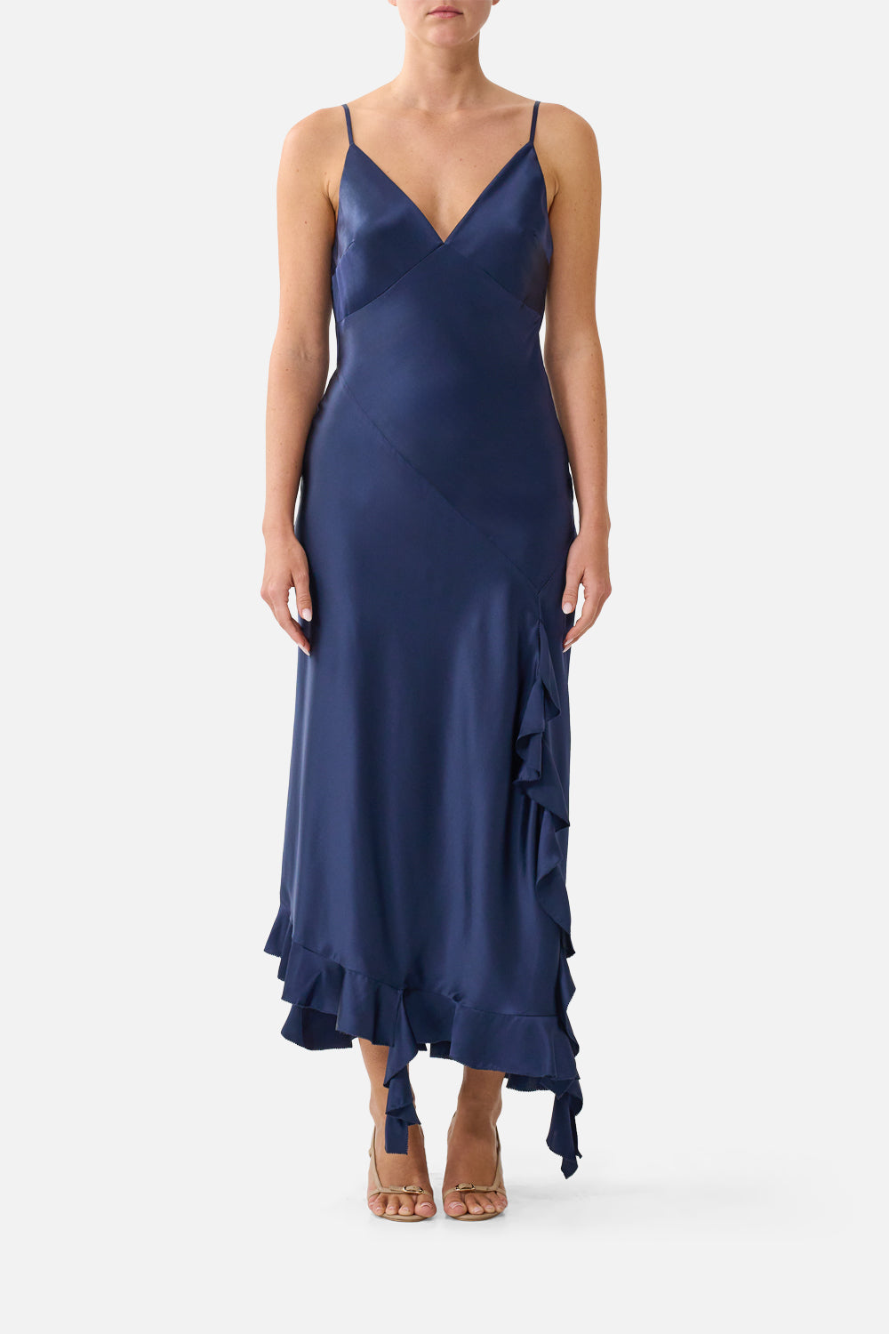 BIAS SLIP DRESS WITH FRILL HEM SILK ESSENTIALS