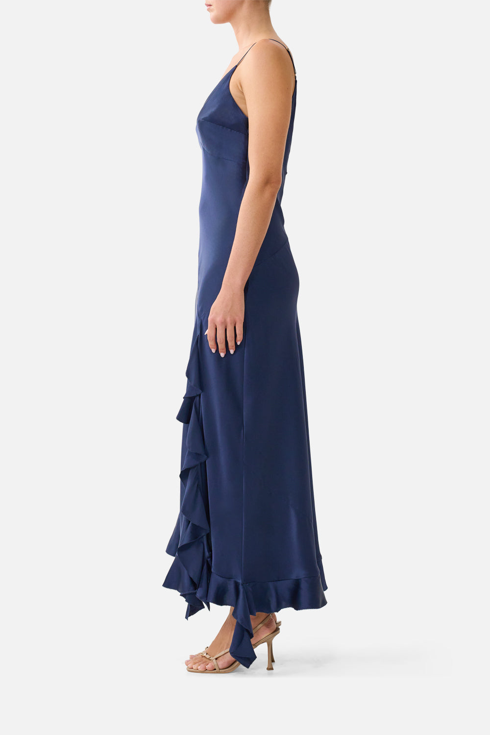 BIAS SLIP DRESS WITH FRILL HEM SILK ESSENTIALS