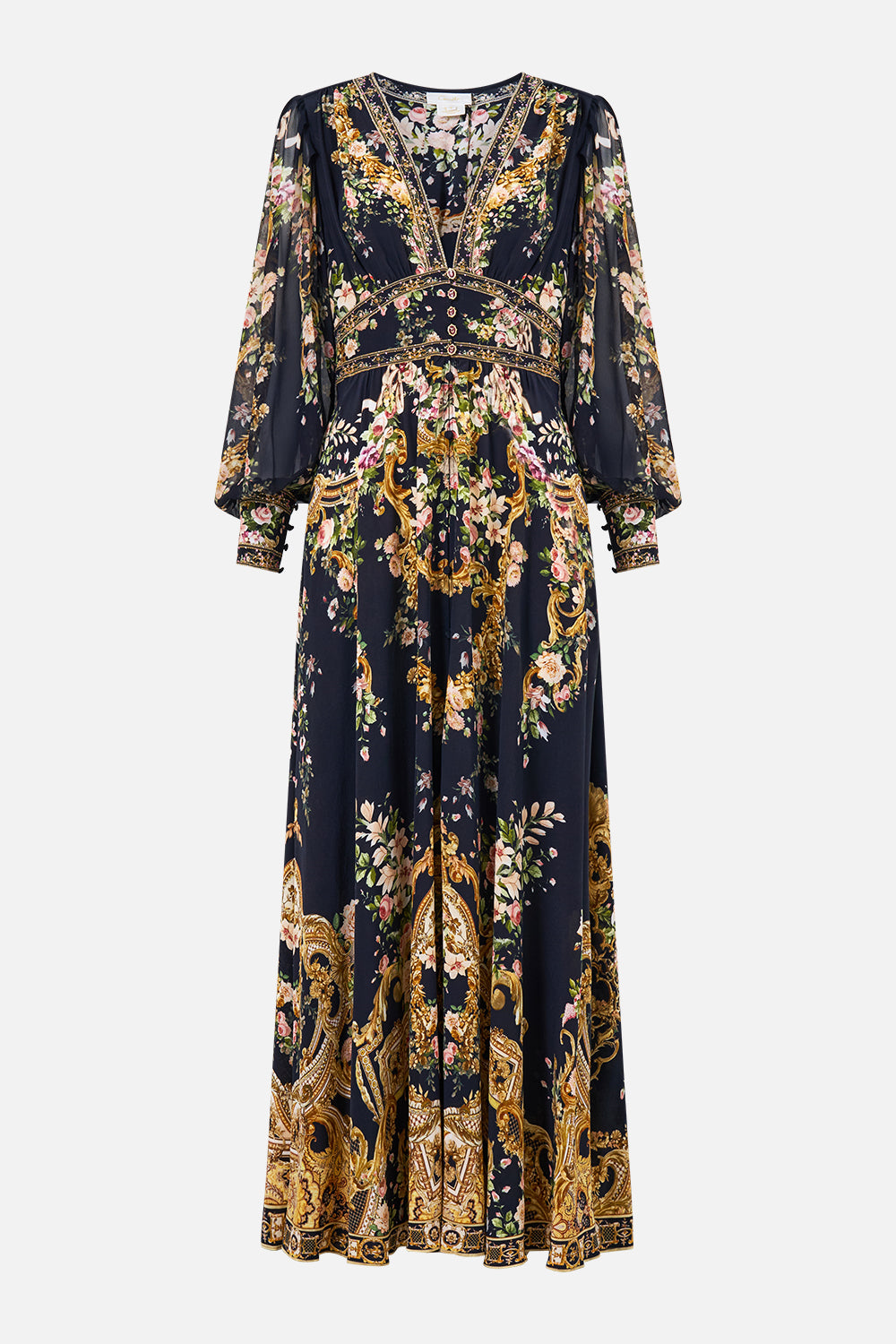 SHAPED WAIST V-NECK MAXI DRESS VERSAILLES OR DIE