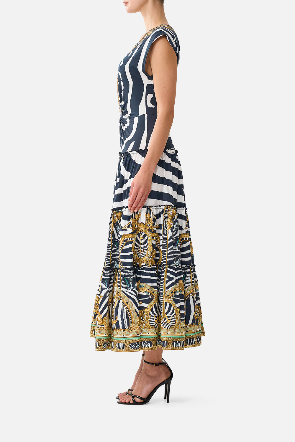 V-NECK DROP WAIST MIDI DRESS ZIG ZAG ZOO