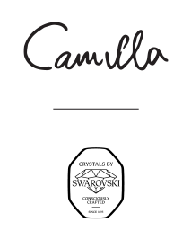 Camilla logo with Swarovski crystals emblem on a white background