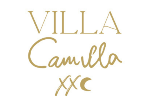 Gold 'Villa Camilla' logo on a white background