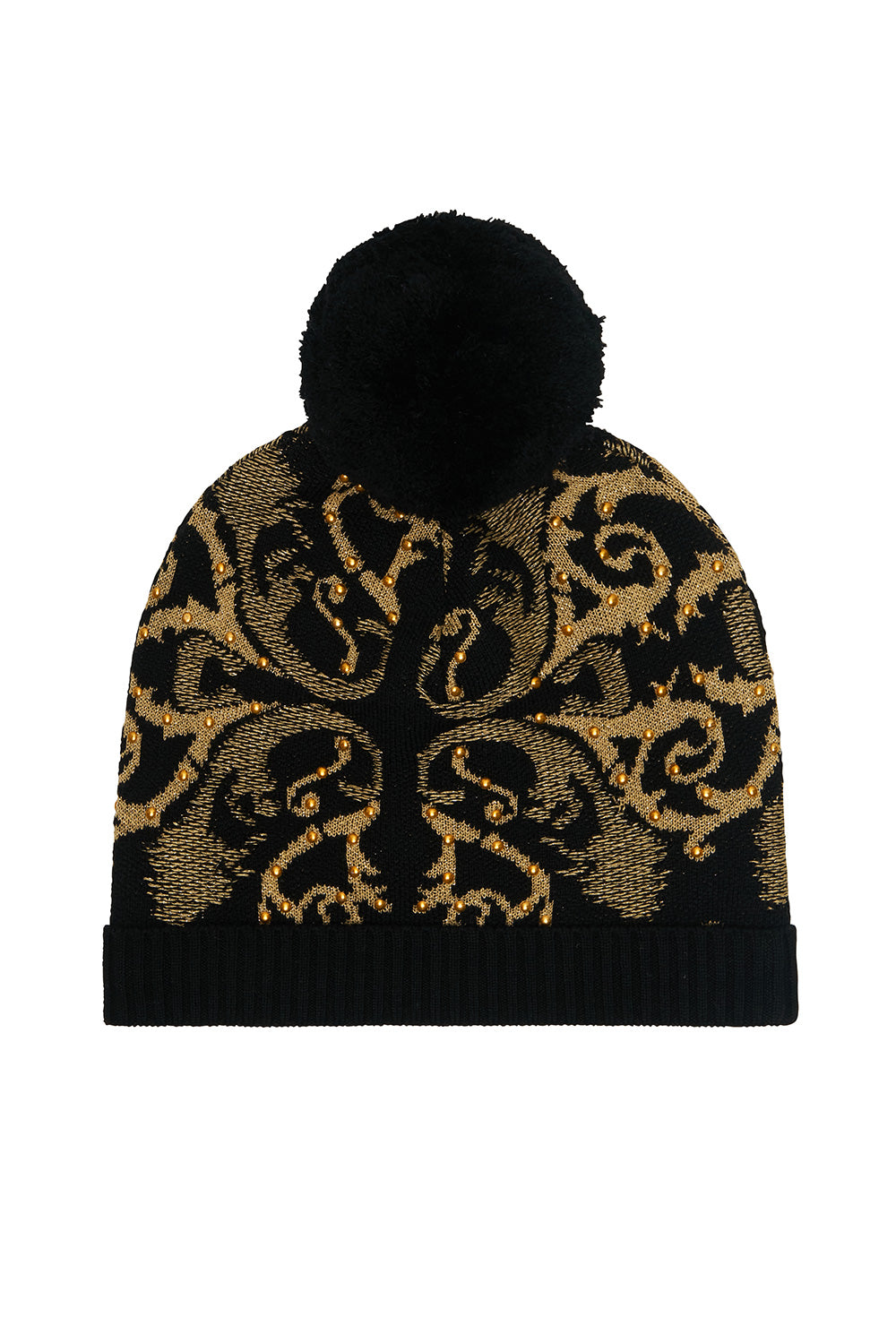 KNIT BEANIE WITH POM POM SOLID BLACK