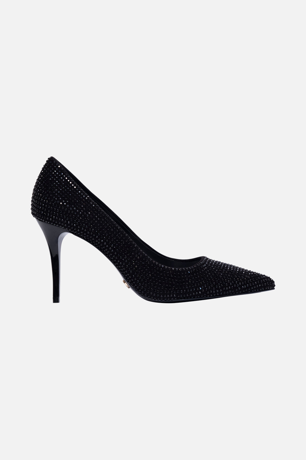 CRYSTAL EMBELLISHED HIGH HEEL PUMP SOLID BLACK