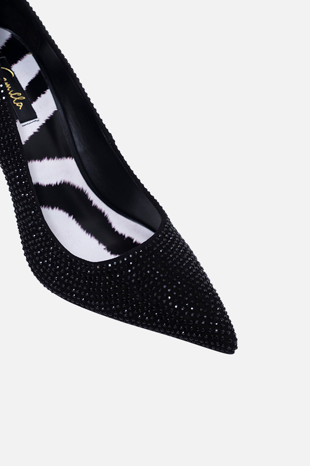 CRYSTAL EMBELLISHED HIGH HEEL PUMP SOLID BLACK