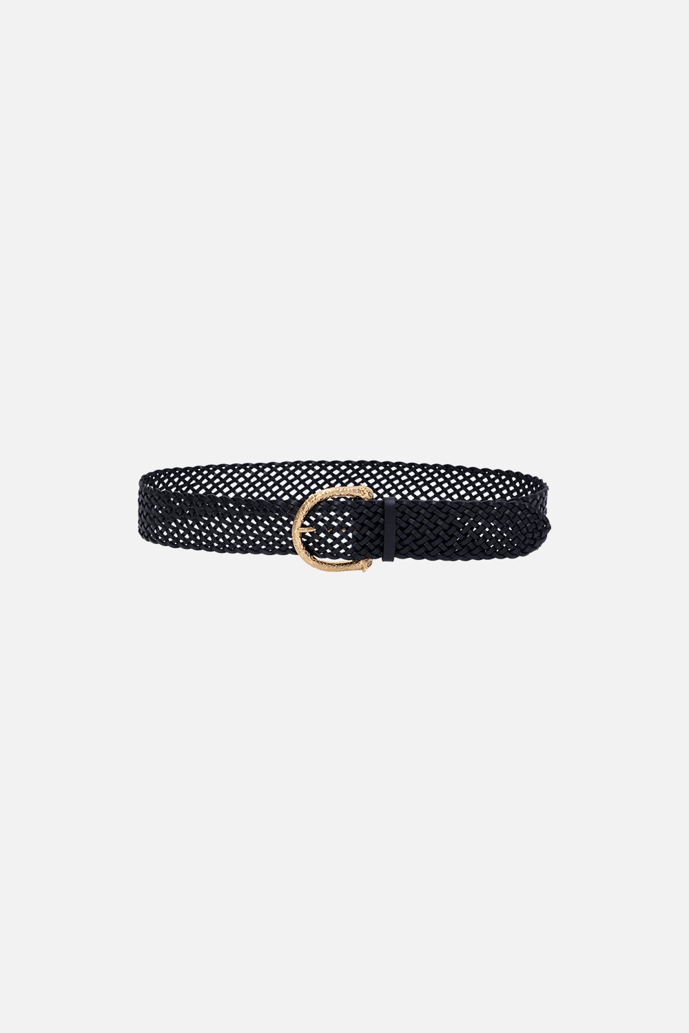 BRAIDED LEOPARD BUCKLE BELT SOLID BLACK