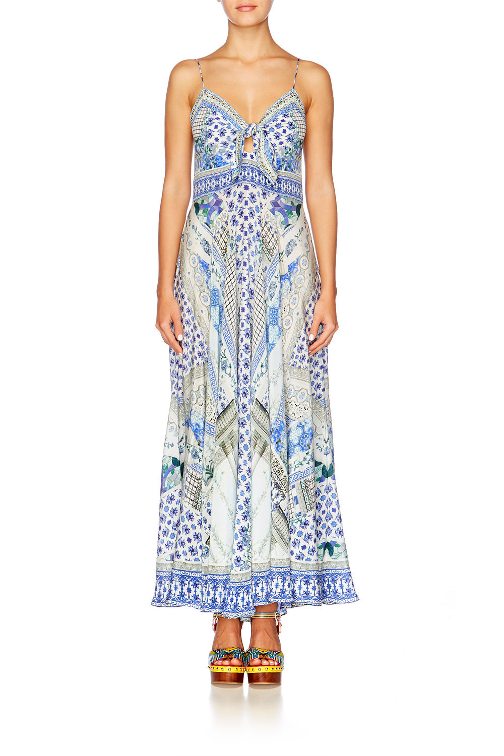 SALVADOR SUMMER LONG DRESS WITH TIE FRONT