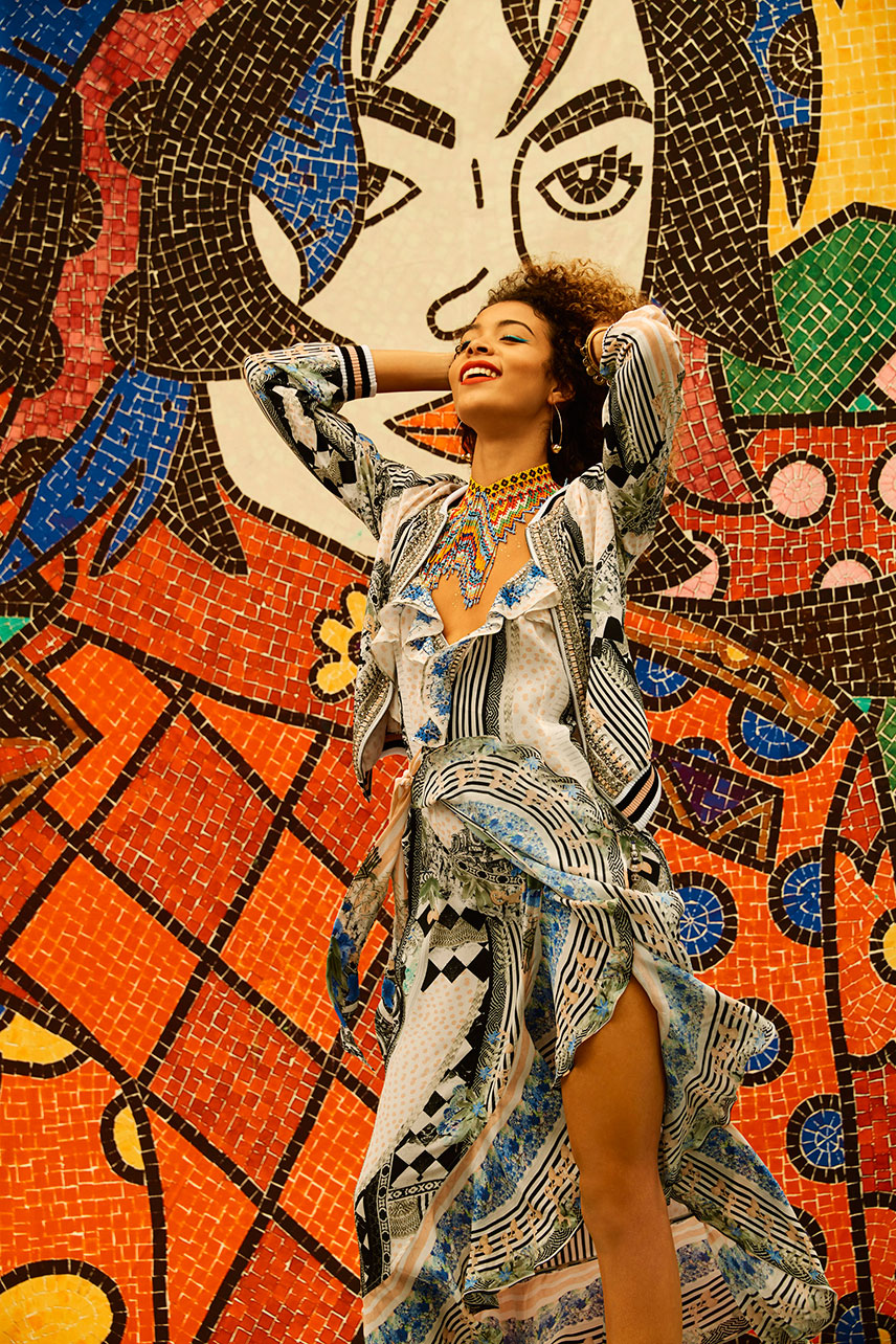 SALVADOR SECRETS LONG WRAP DRESS W FRILL