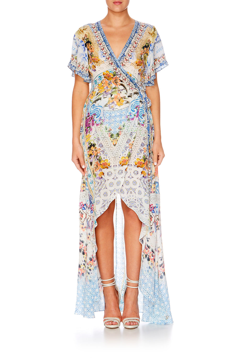 GIRL NEXT DOOR WRAP DRESS W HIGH LOW HEM