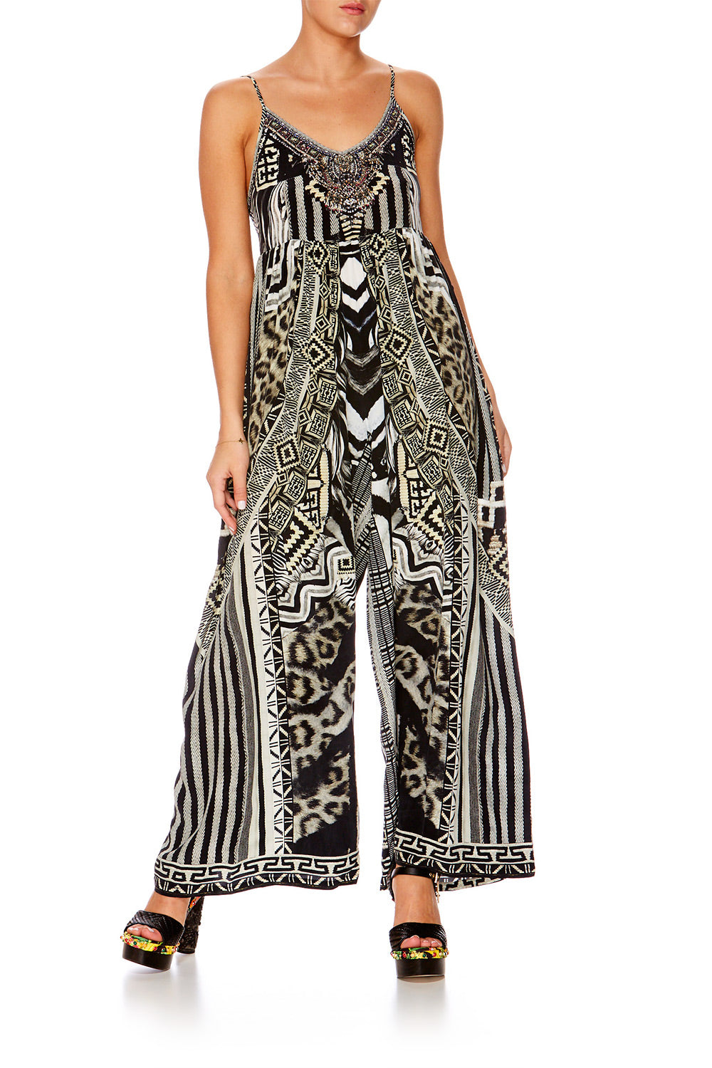 TRIBAL THEORY GATHERED WIDE LEG JUMPSUIT