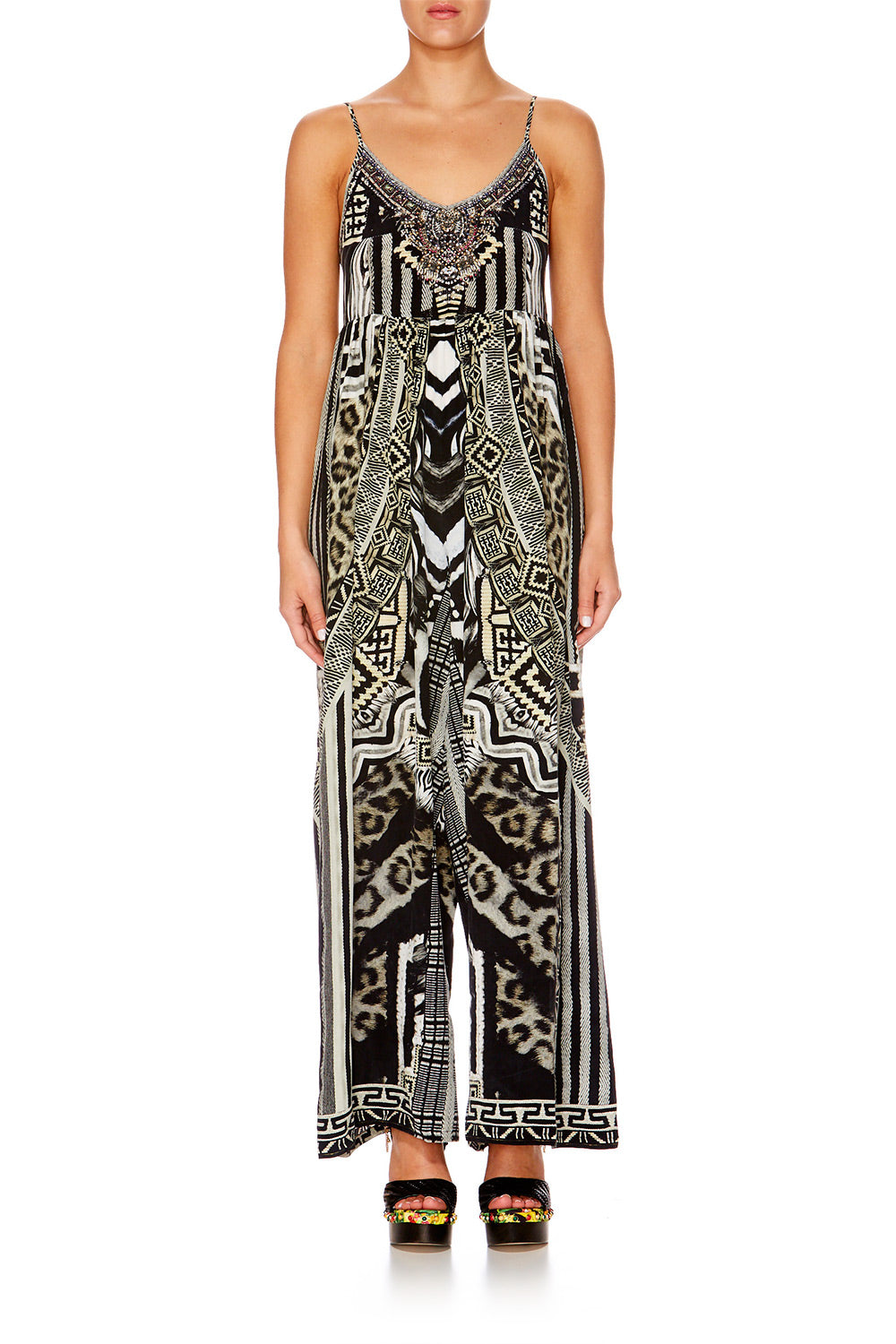 TRIBAL THEORY GATHERED WIDE LEG JUMPSUIT