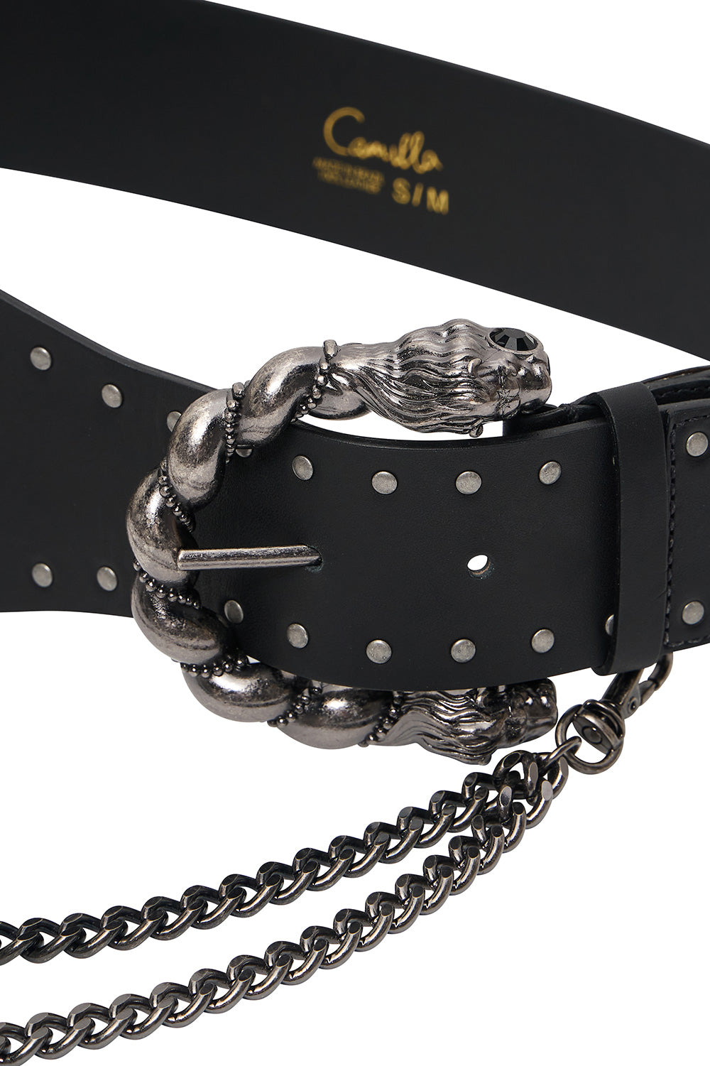 DOUBLE LION BUCKLE BELT WITH CHAIN SOLID BLACK