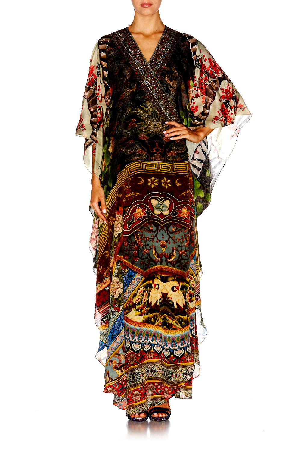 GATHERING DUSK WRAP TIE LONG SLEEVE KAFTAN