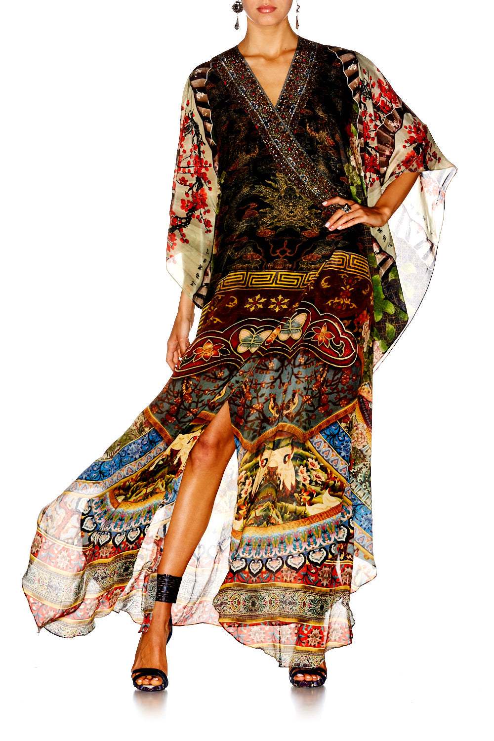 GATHERING DUSK WRAP TIE LONG SLEEVE KAFTAN