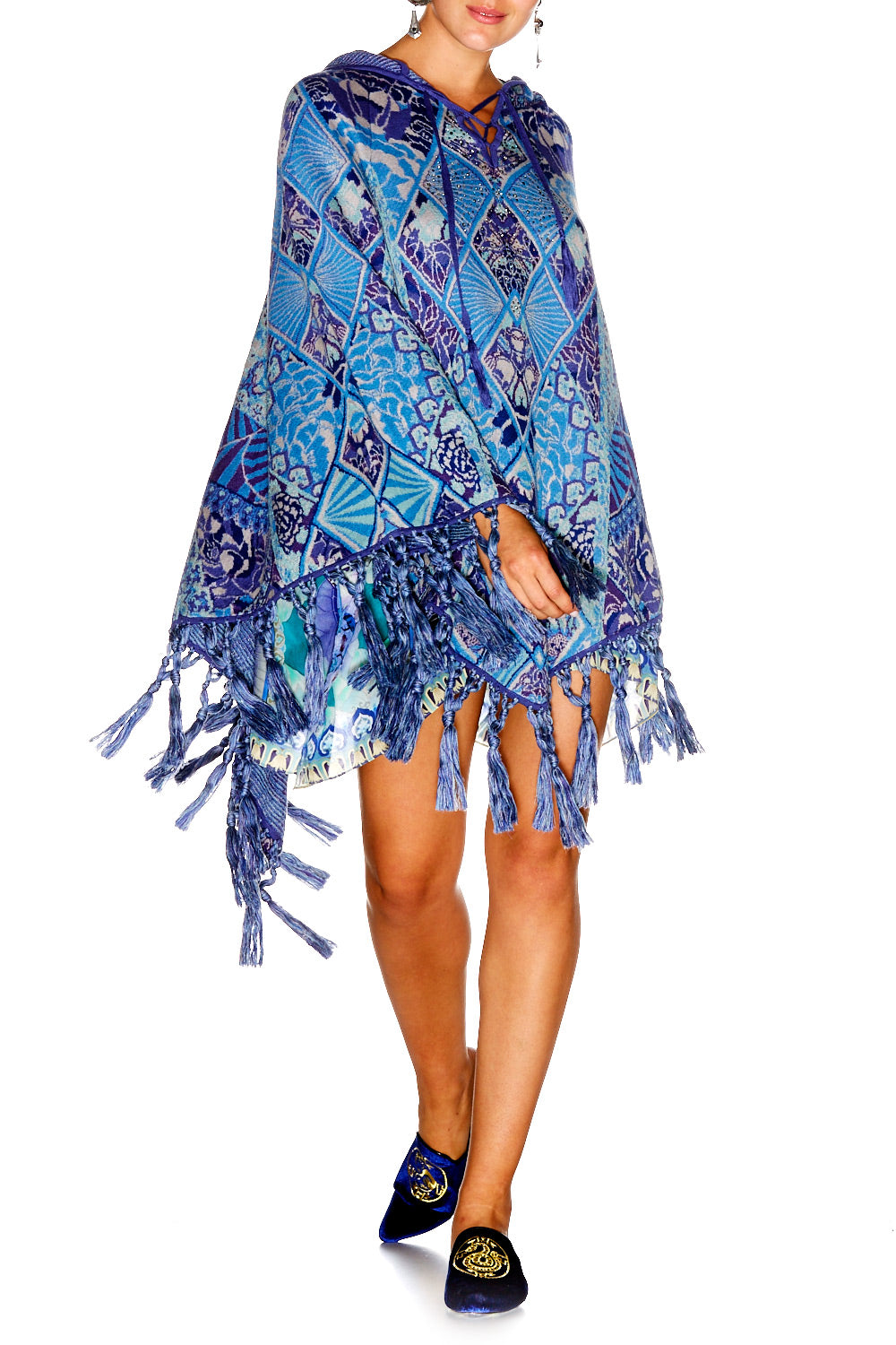 THE BLUE MARKET PRINTED PONCHO WITH HOOD