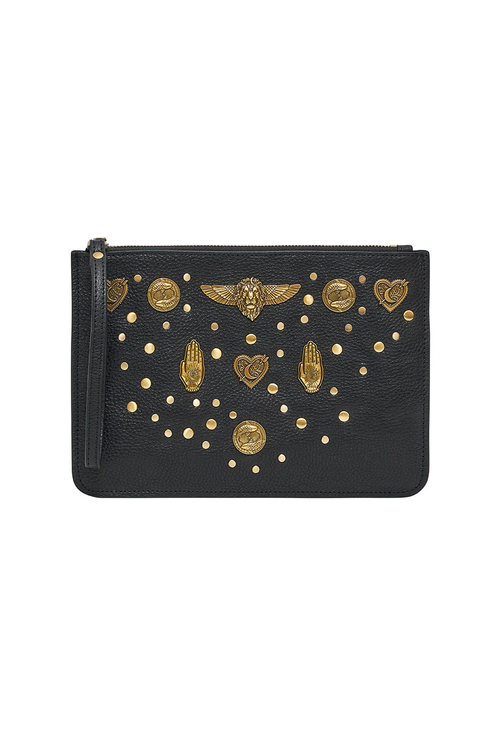 STUDDED LEATHER CLUTCH SOLID BLACK