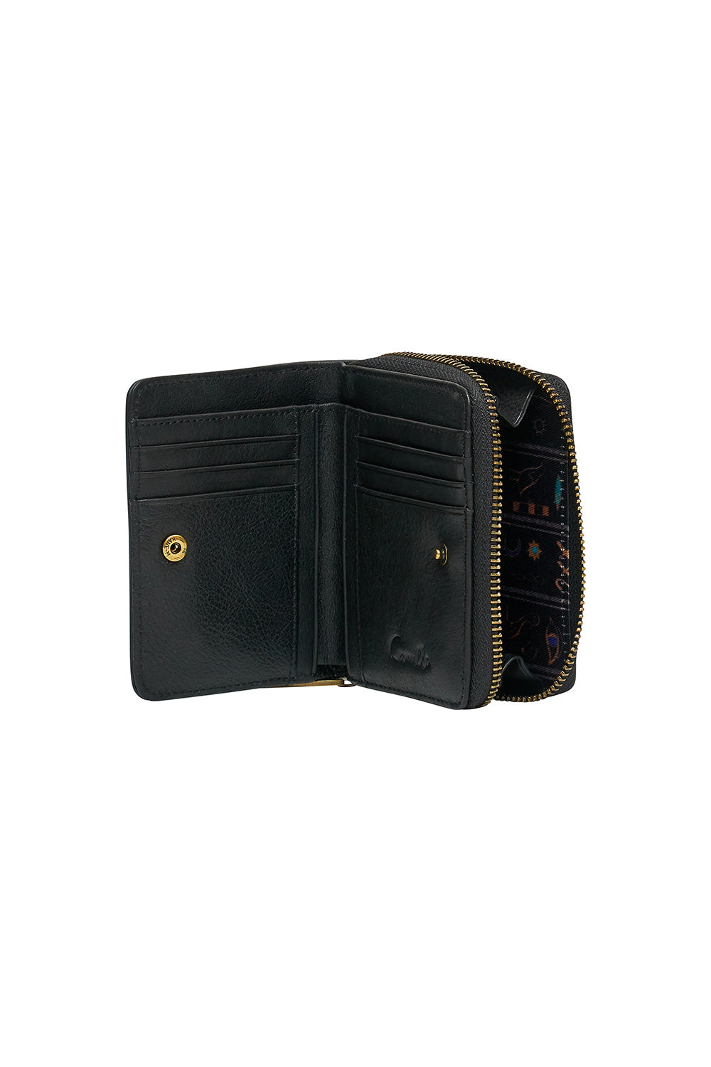 MINI ZIP AROUND LEATHER WALLET SOLID BLACK