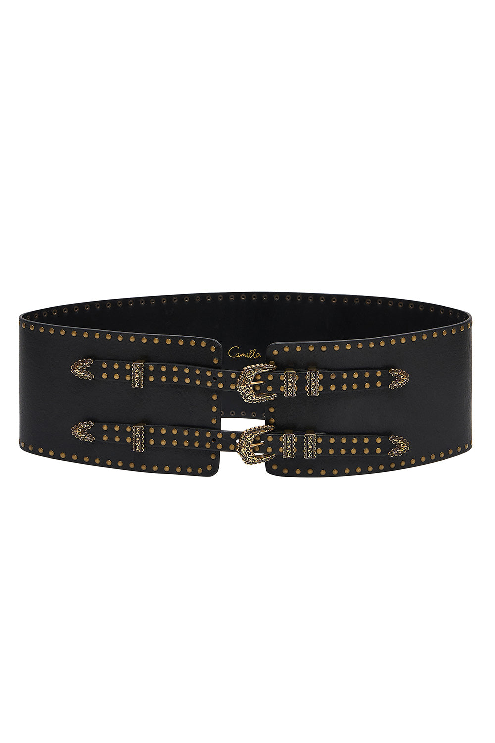 WIDE DOUBLE BUCKLE BELT SOLID BLACK