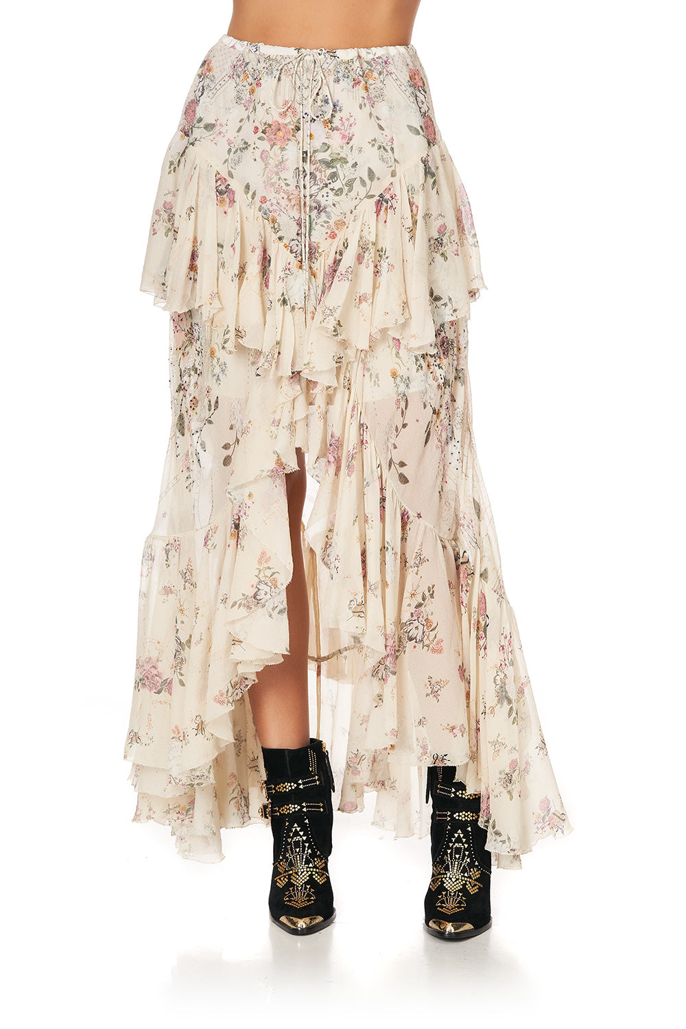 MAXI SKIRT WITH DOUBLE FRILL PHOENIX FLOWER