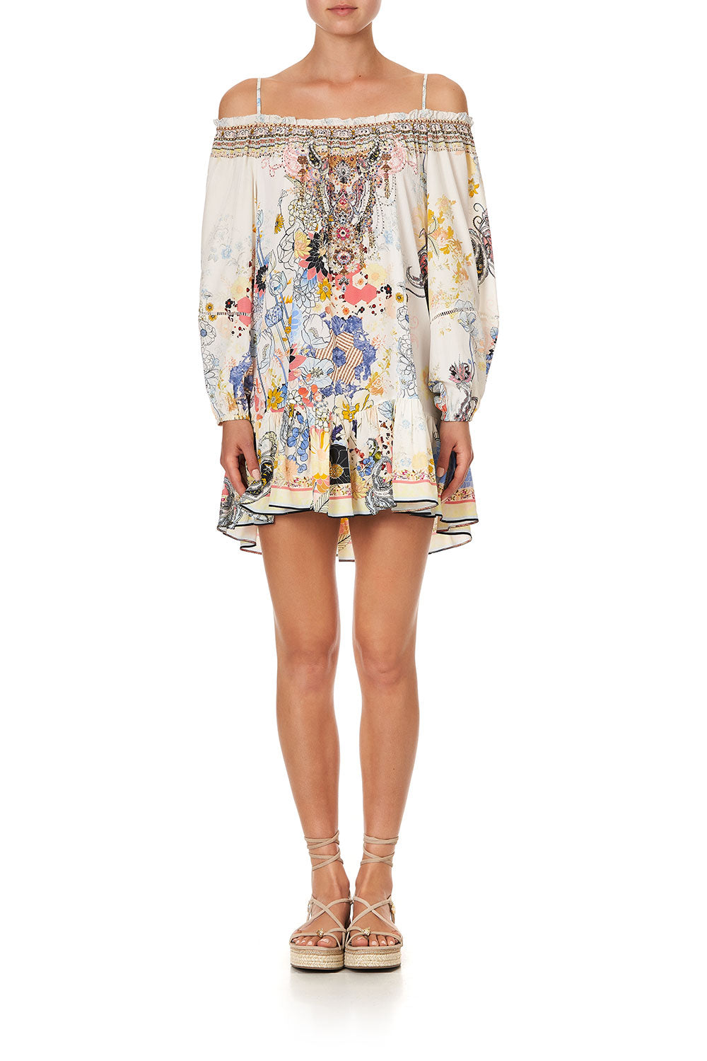 OFF SHOULDER DRESS WITH STRAPS BRITAIN BOUQUET