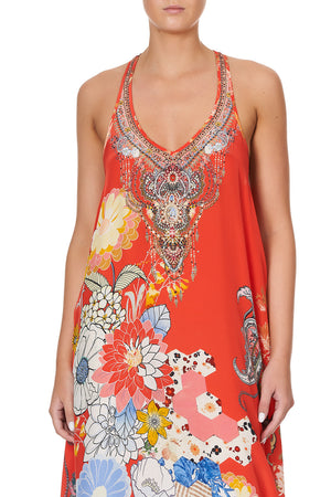 V NECK RACERBACK DRESS PAISLEY IN PATCHES
