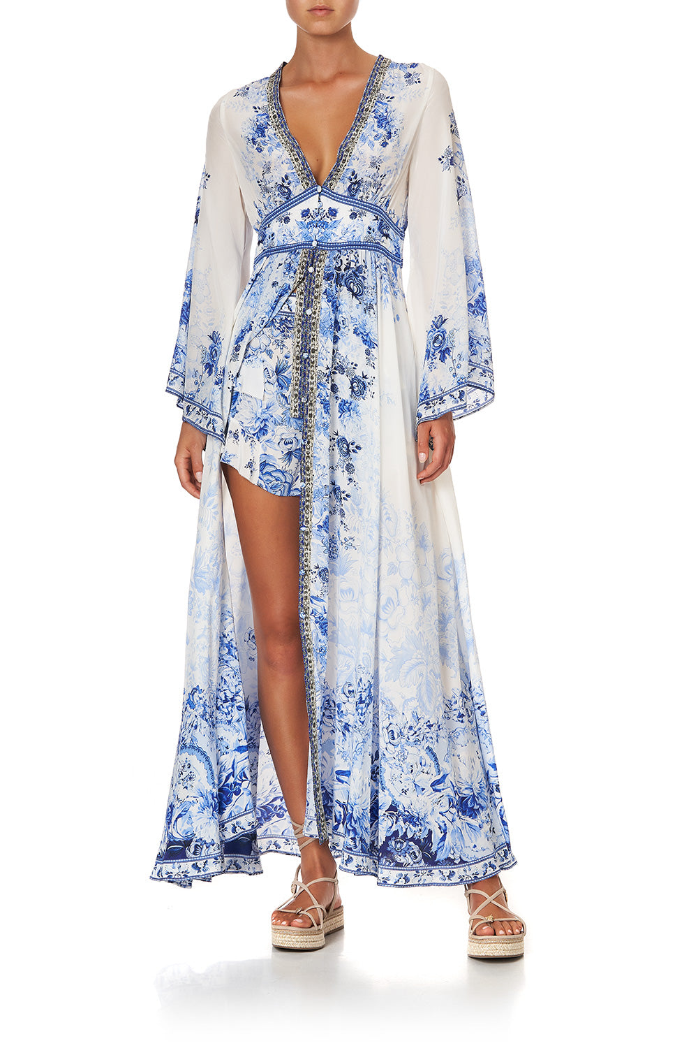 KIMONO SLEEVE DRESS WITH SHIRRING DETAIL HIGH TEA