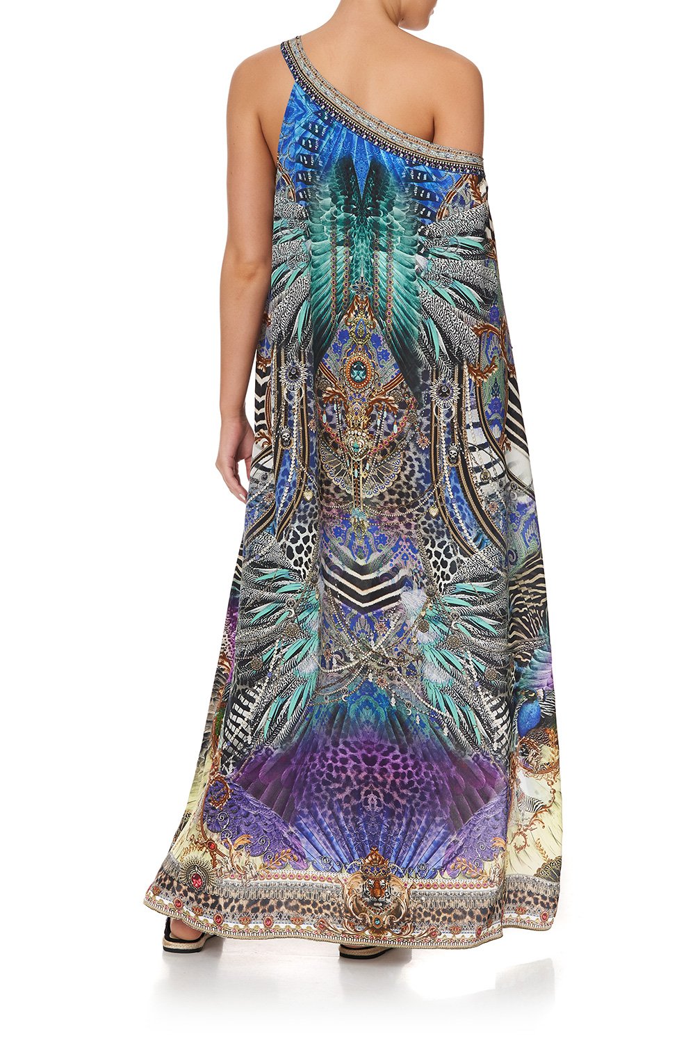 ONE SHOULDER KAFTAN WITH NECKBAND ANIMAL ARMY