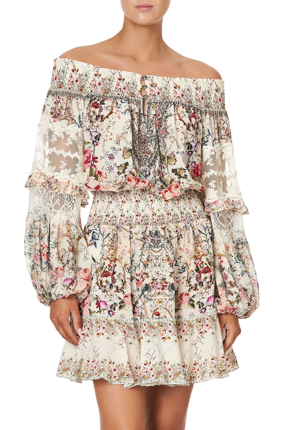 OFF SHOULDER SHORT DRESS LONDON LOOMS