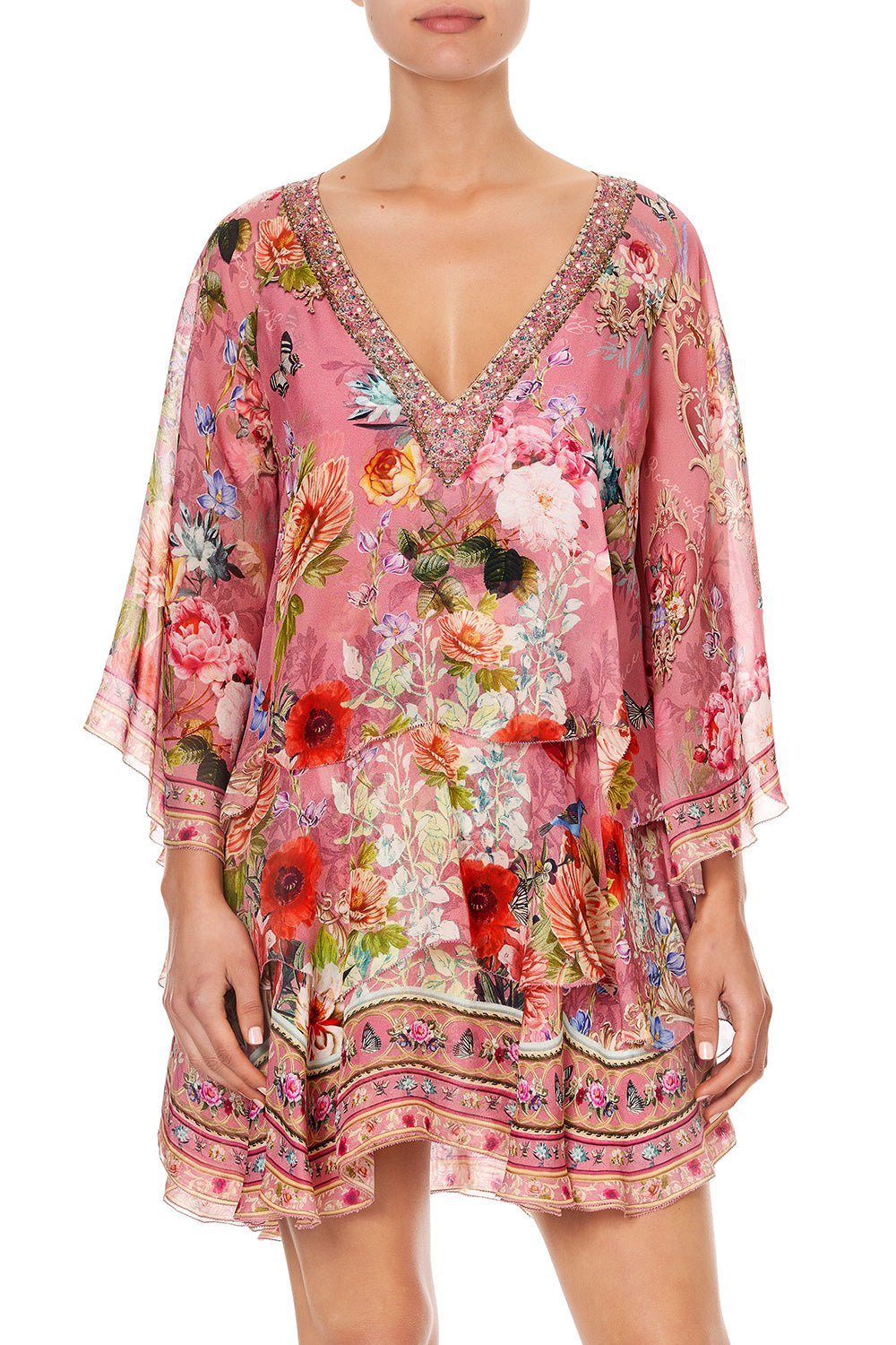 LAYERED FRILL SHORT DRESS PATCHWORK HEART