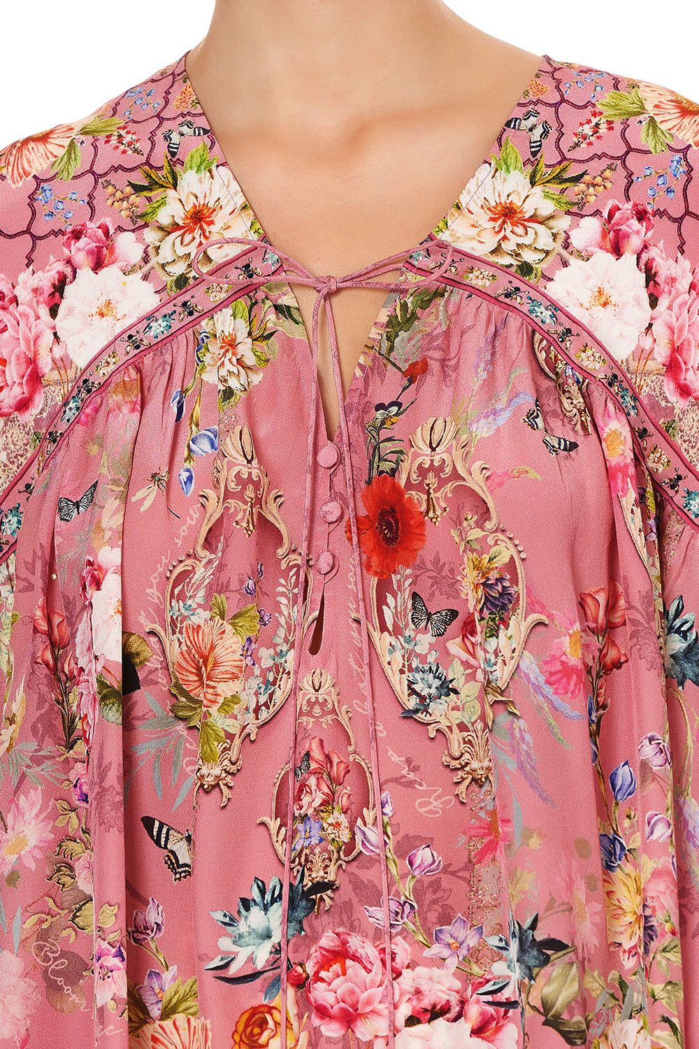 BLOUSON BLOUSE WITH NECK TIE PATCHWORK HEART