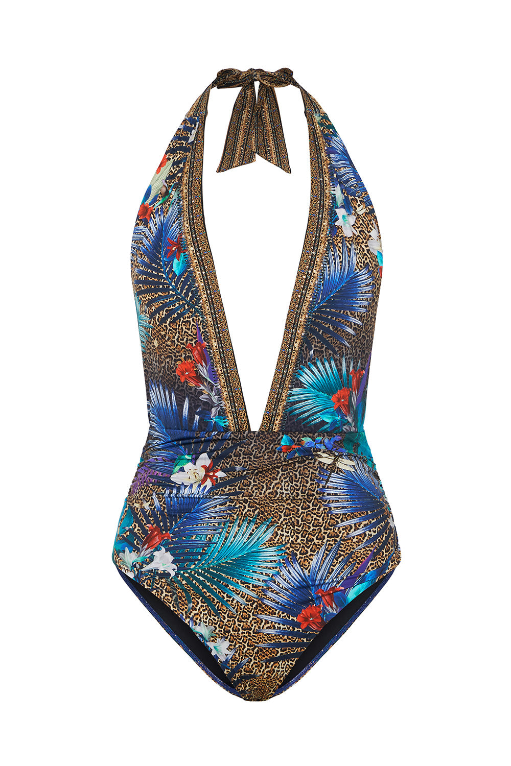 PLUNGE NECK HALTER ONE PIECE RAINBOW ROOM