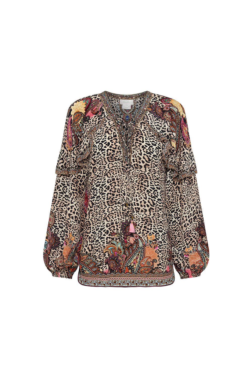 BLOUSON SLEEVE LACE UP BLOUSE WILD CHILD