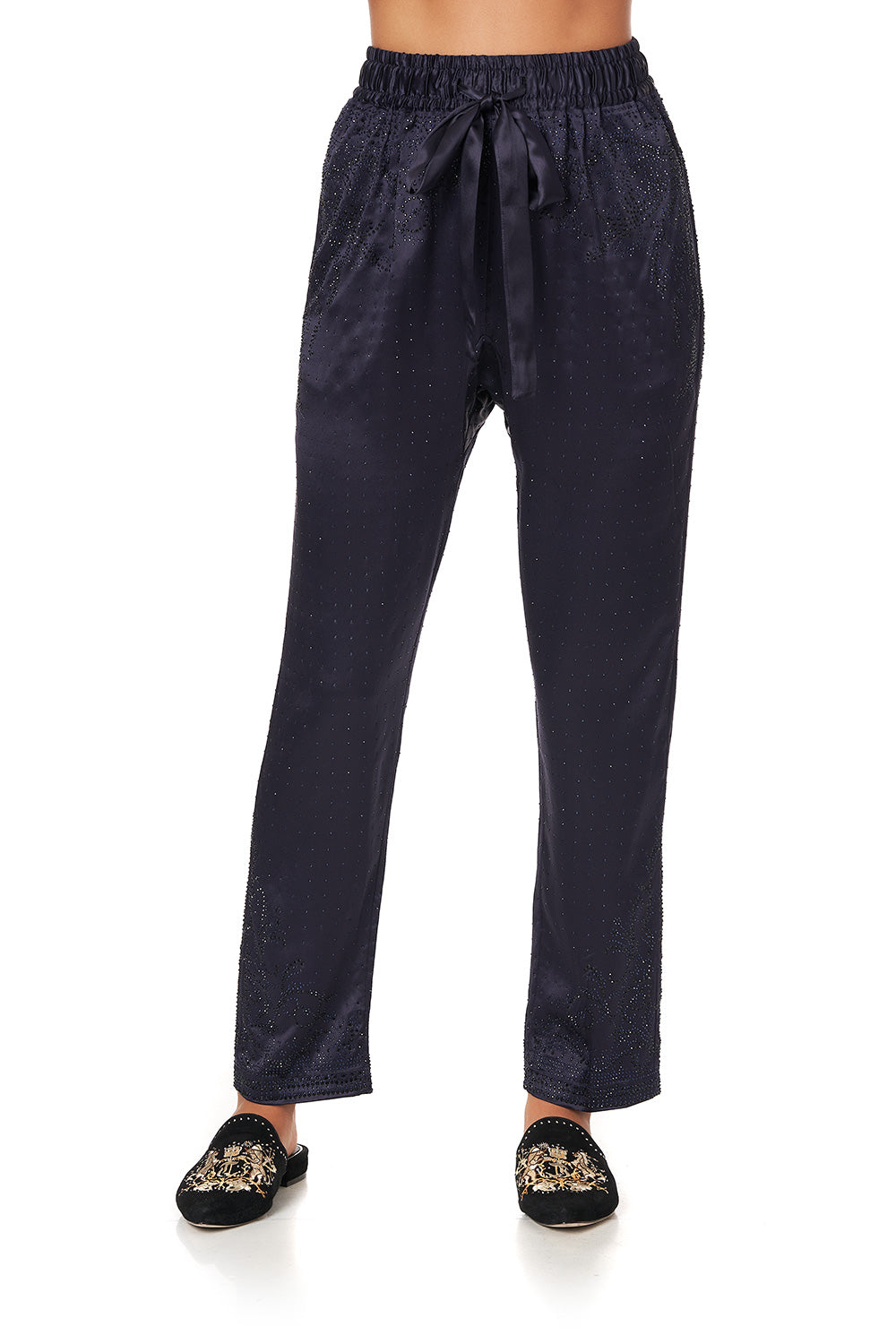 DROP CROTCH SLIM LEG PANT LUXE NAVY