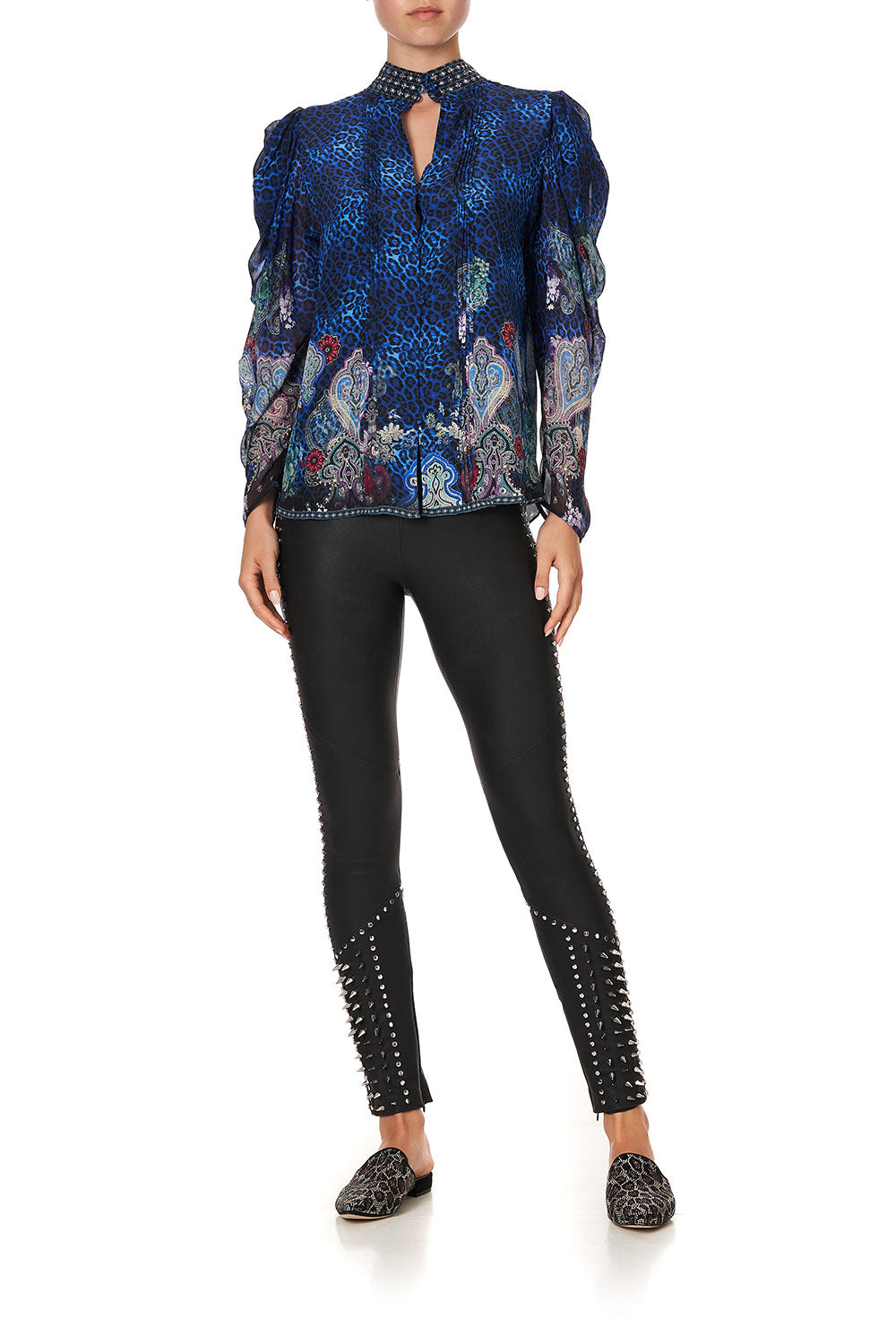 PINTUCK BLOUSE WITH DRAPED SLEEVE CAMDEN MOON